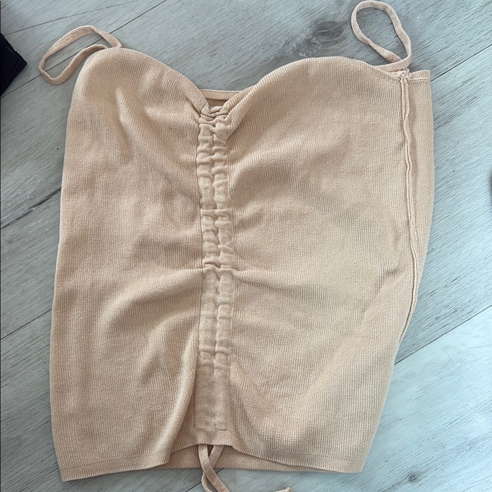 Beige Ruched Knit Tank Top